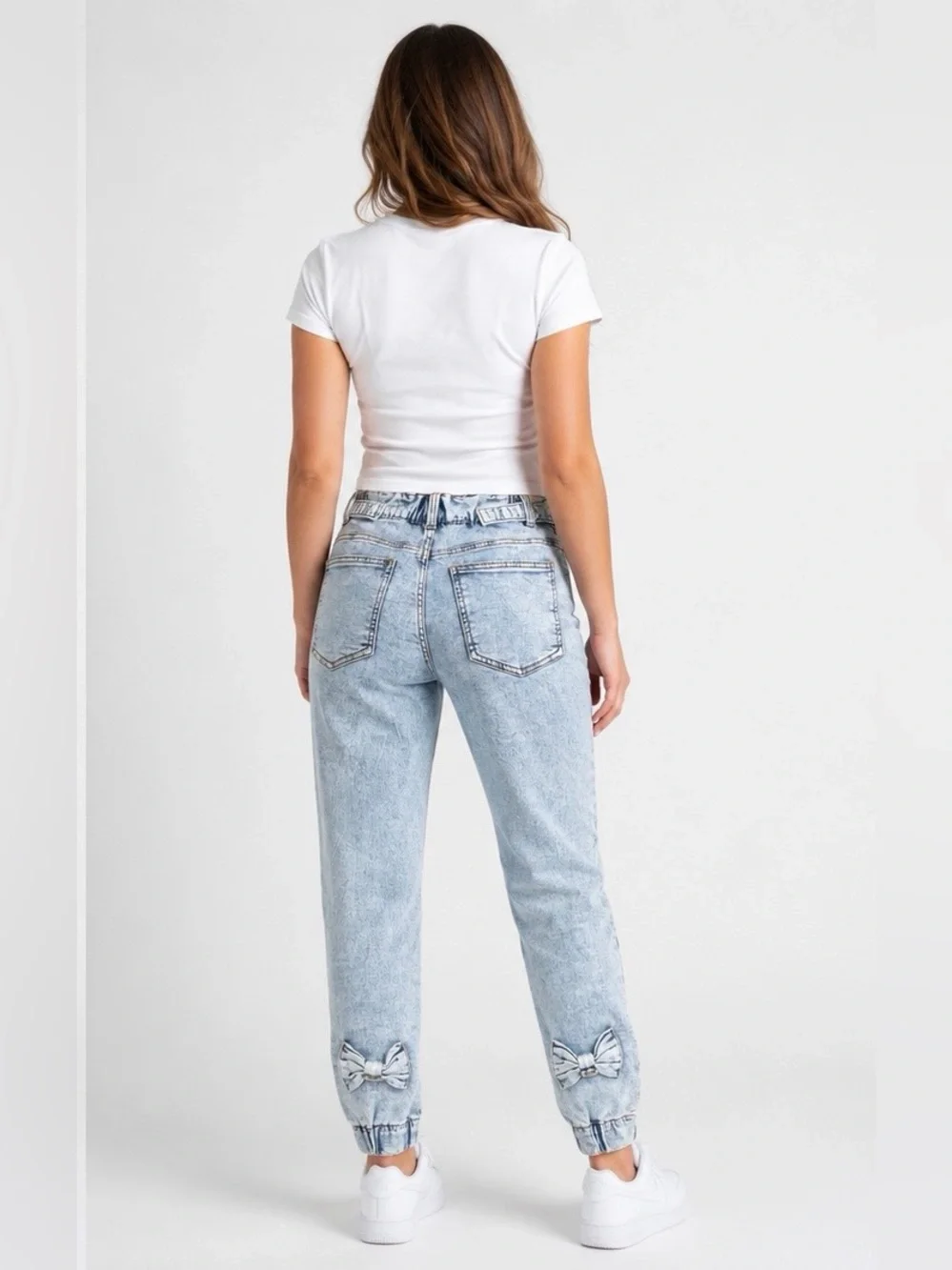 Love Trends Light Wash Bow Detail Denim Jogger Jeans